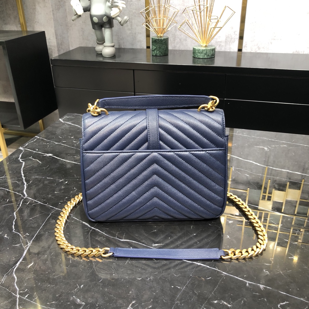 Saint Laurent Lambskin College Handbag Shoulder Bag Navy Blue 600279 Gold